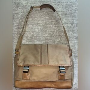 Coach 5738 Soft Brief Crossbody Messenger Work Bag Canvas Tan Leather